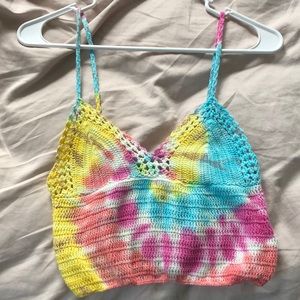 tie die knitted tank top crop